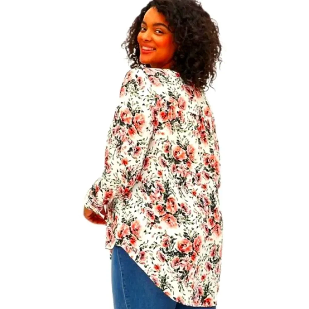 TORRID New Women's Floral Split Front Georgette Blouse. - Picture 12 of 15
